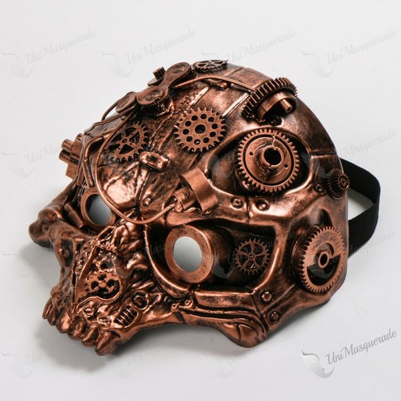 Steampunk Ghost Skull Masquerade Face Mask Copper - Picture 2 of 4